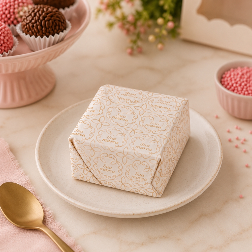 Papel com Barreira para Embrulhar Doces e Bolos Gelados Personalizado