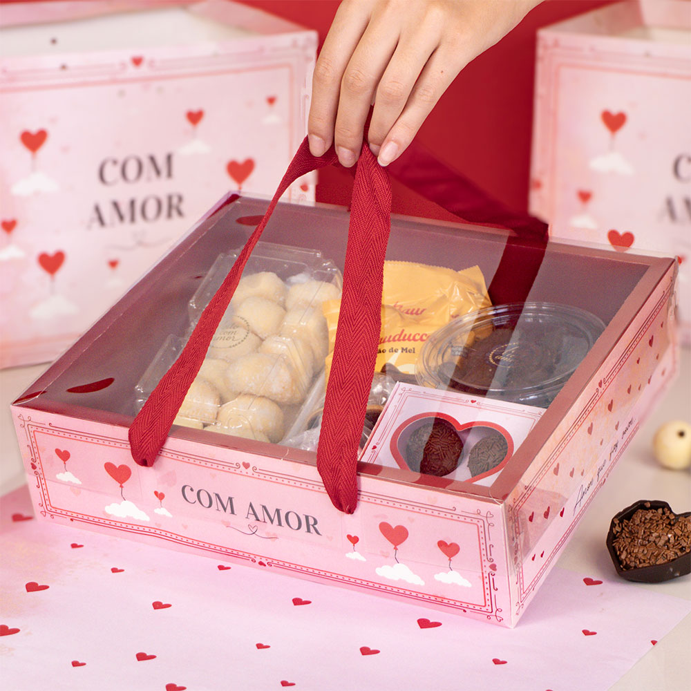 Cesta para kits com alça e tampa, COM AMOR – 5un - Image 2