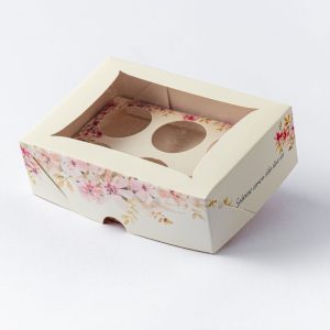 Caixa Para 6 Doces com Berço e Visor Personalizada