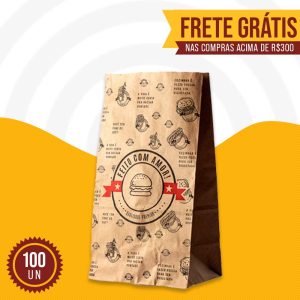 Sacola de Papel Kraft para Lanches M, 22x34x13, Selos –10un