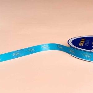 Fita de Cetim, PÁSCOA, Rolo 50mt – Azul/Ouro – 22mm