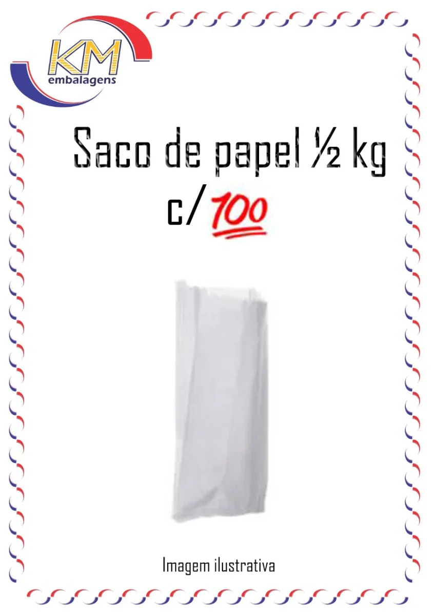 Saco de papel ½ kg mono – c/100 unidades – 10,5x21cm