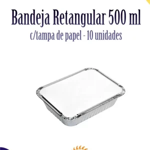 Bandeja alumínio retangular 500 ml c/tampa papel c/10 unidades