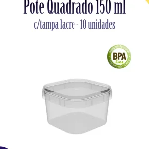 Pote Quadrado 150 ml c/tampa lacre 10 unidades
