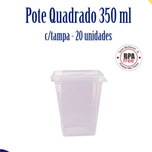 Pote quadrado c/tampa 350 ml c/20 unidades