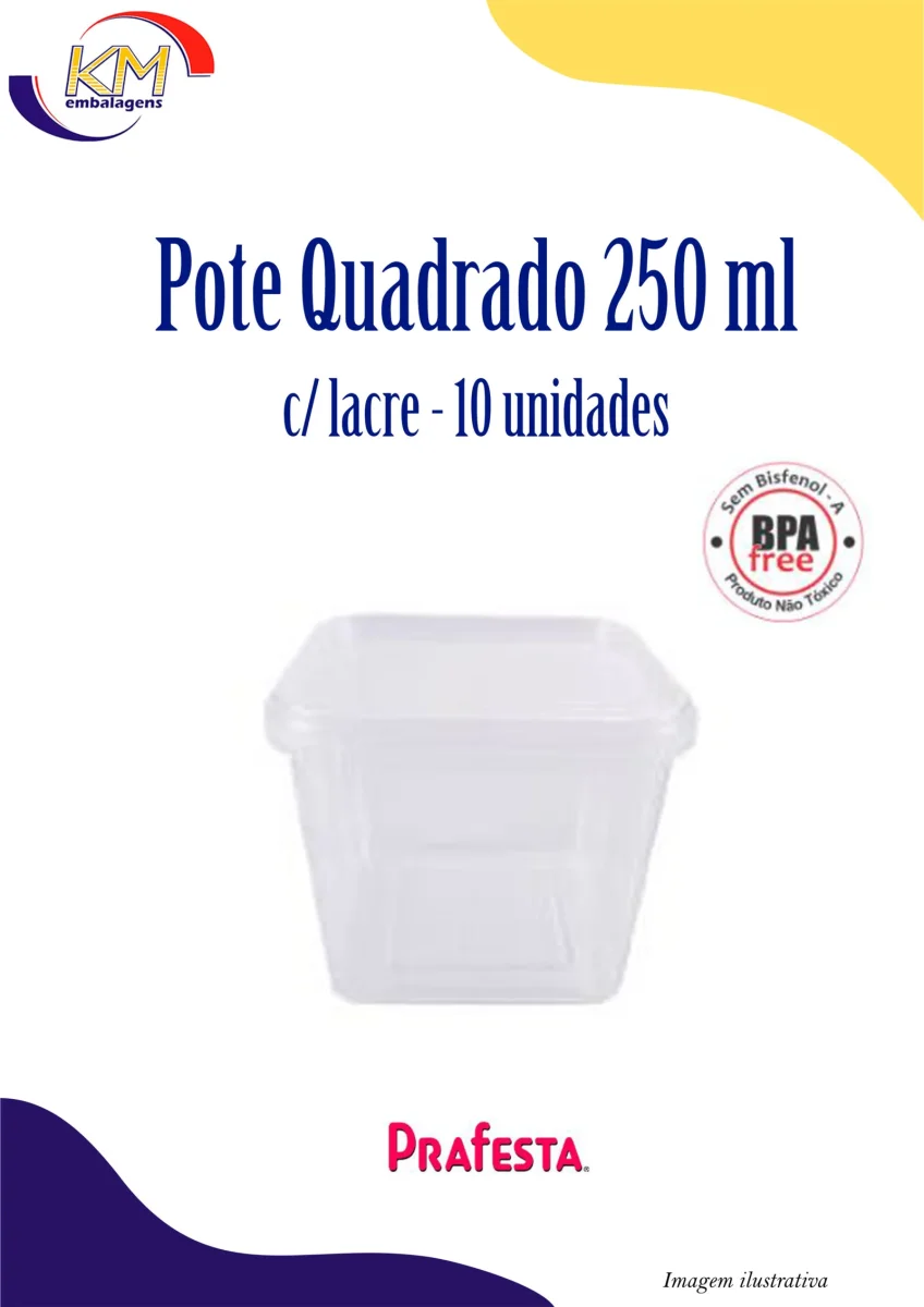 Pote quadrado auto lacre 250 ml c/10 unid.