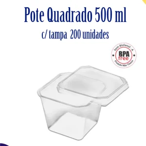 Pote quadrado 500 ml c/tampa 200 unid – Prafesta
