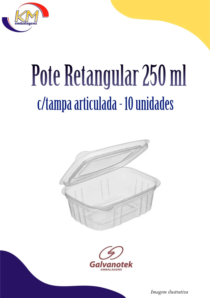 Pote retangular c/tampa articulada 250 ml c/10 unidades - Image 2