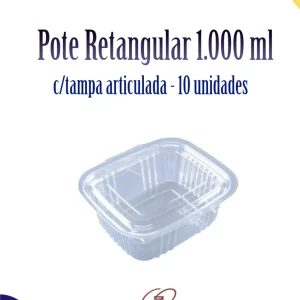 Pote retangular 1.000 ml c/tampa articulada c/10 unidades