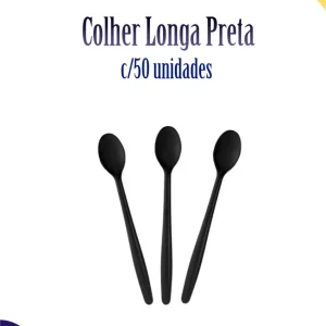 Colher longa preta c/50 unidades