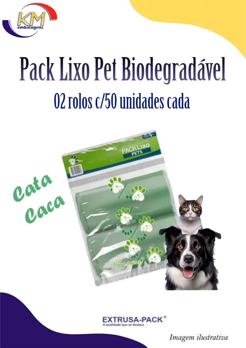 Pack Lixo PET Sacos Cata Caca Biodegradável 02 rolos c/50 unidades cada - Image 2