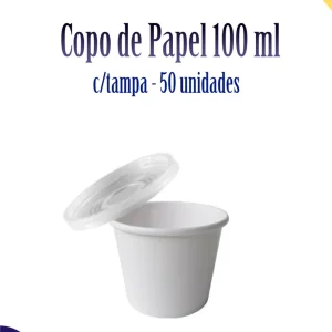 Copo de Papel 100 ml c/tampa plástica c/50 unidades