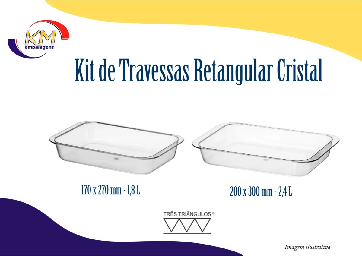 Kit de Travessas retangular cristal