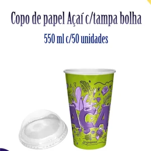 Copo de Papel Açaí 550 ml c/tampa bolha c/50 unidades