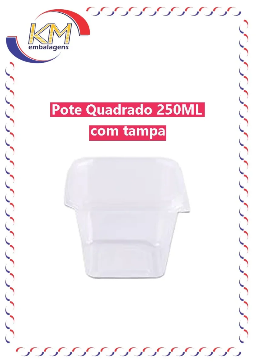 Pote quadrado sem lacre 250 ml c/tampa – 20 unid - Image 2