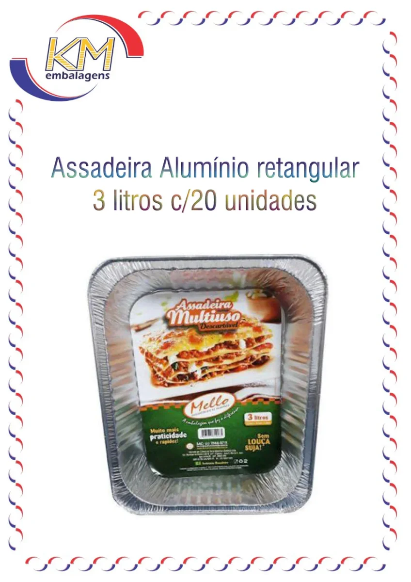 Assadeira alumínio retangular 3 L c/ 20 unid. – Mello