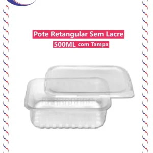 Pote retangular 500 ml com tampa – 24 unidades
