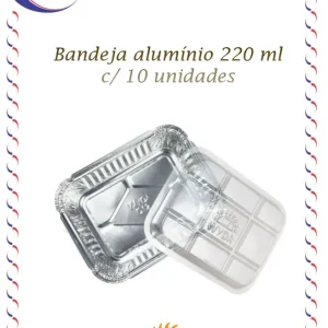 Bandeja alumínio retangular c/tampa PET 220ml c/10 unid. – Wyda