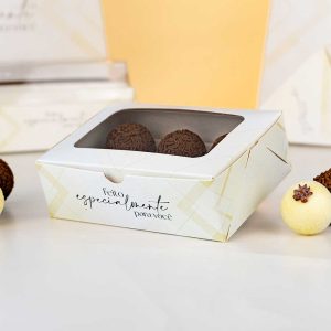 Embalagem para 6 Doces, Com Visor, Dourada – 10un