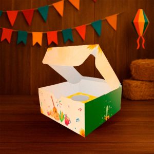 Caixa Para 4 Doces, Com Visor, Arraiá – Pct. c/ 10 un