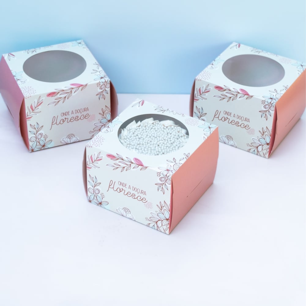 Embalagem para Bolo P (15,5×15,5×11,7cm), Com Visor, Doçura – 5un - Image 3