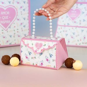 Caixa para Doces bolsinha com pérolas, FLORES – 5un