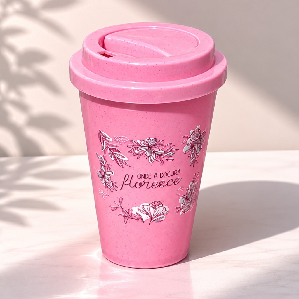 Copo Plástico Fibra de Bambu 450ml, Rosa, Doçura – Unitário